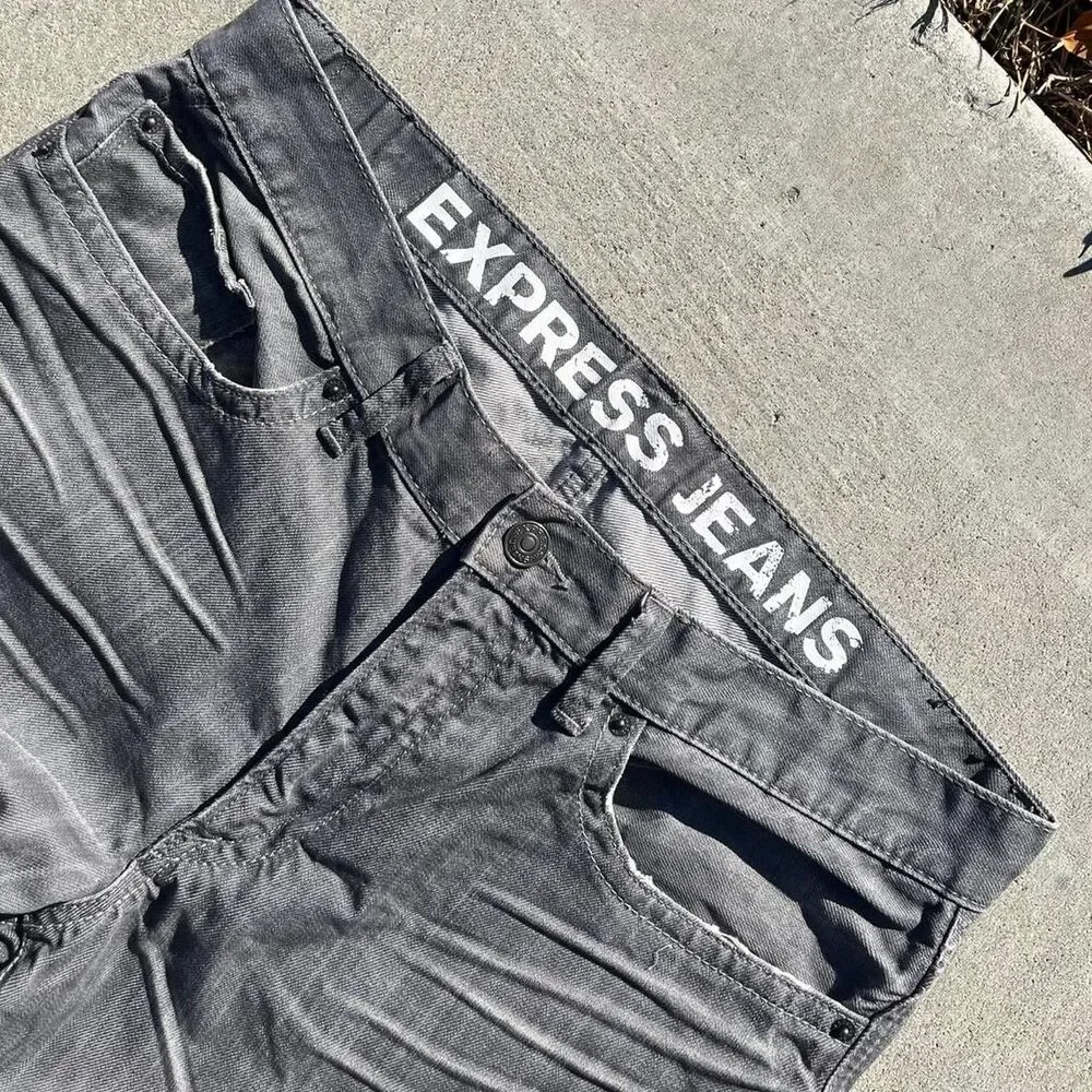 Express Men's Grey and Blue Jeans